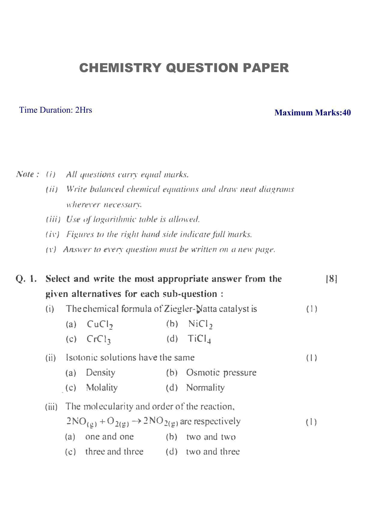 Maharashtra Board HSC Chemistry 2012 Question Paper - Page 1