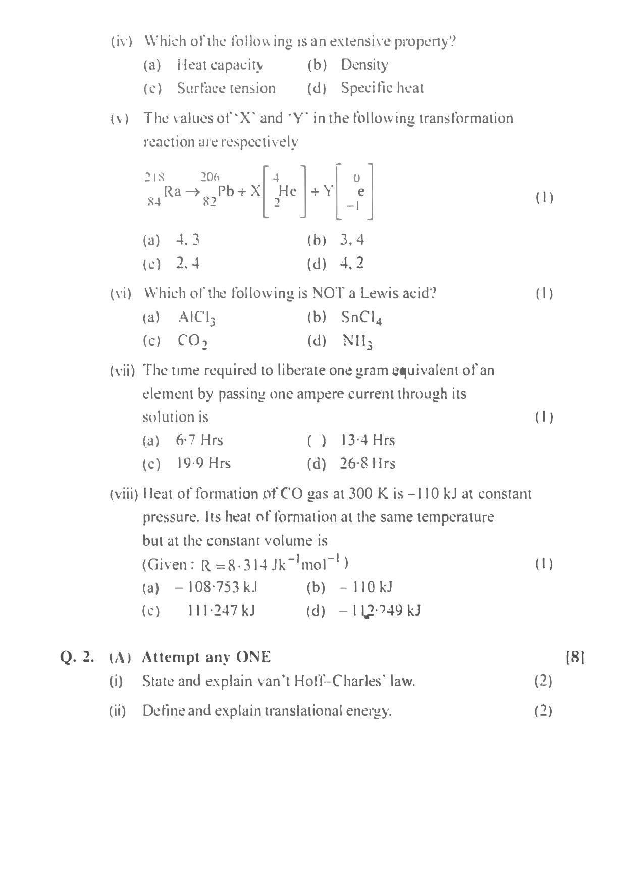Maharashtra Board HSC Chemistry 2012 Question Paper - Page 2