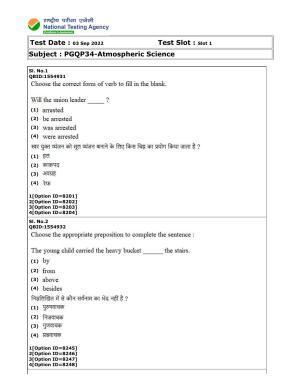 CUET (PG) 2022: PGQP-34 Atmospheric Science (3-09-2022) Question Paper