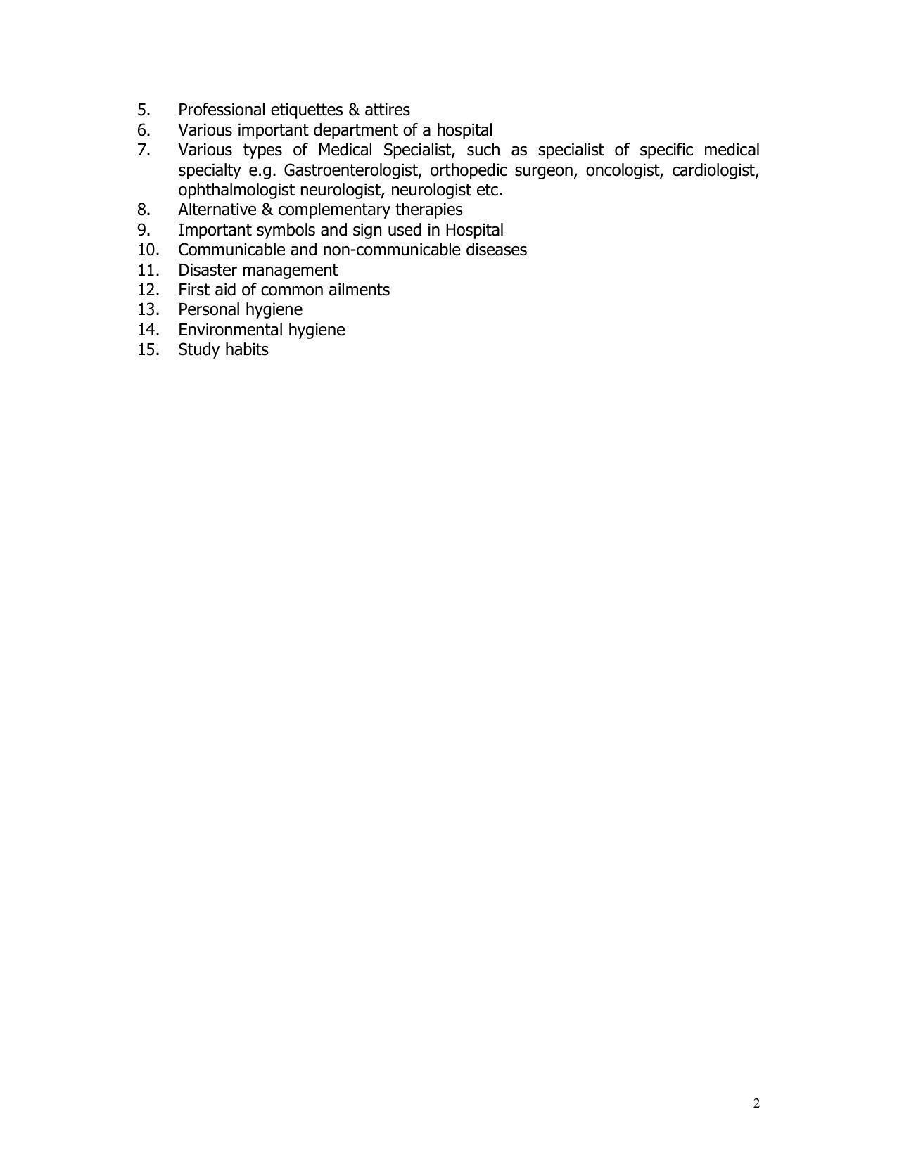 AMU Entrance Exam: B.Sc. (Nursing) Syllabus - Page 2