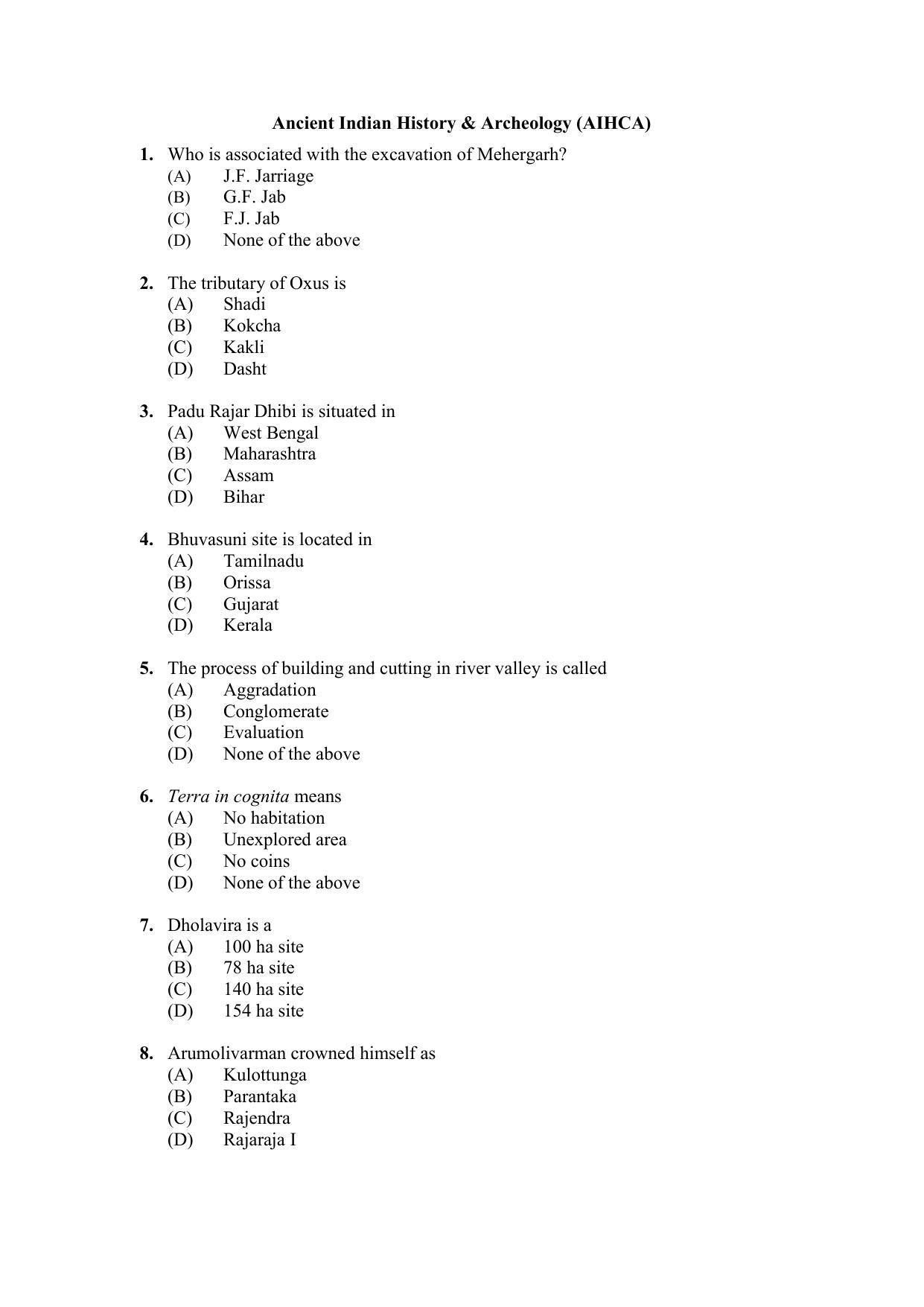 PU MPET Ancient Indian History & Archeology 2020 Question Papers - Page 1