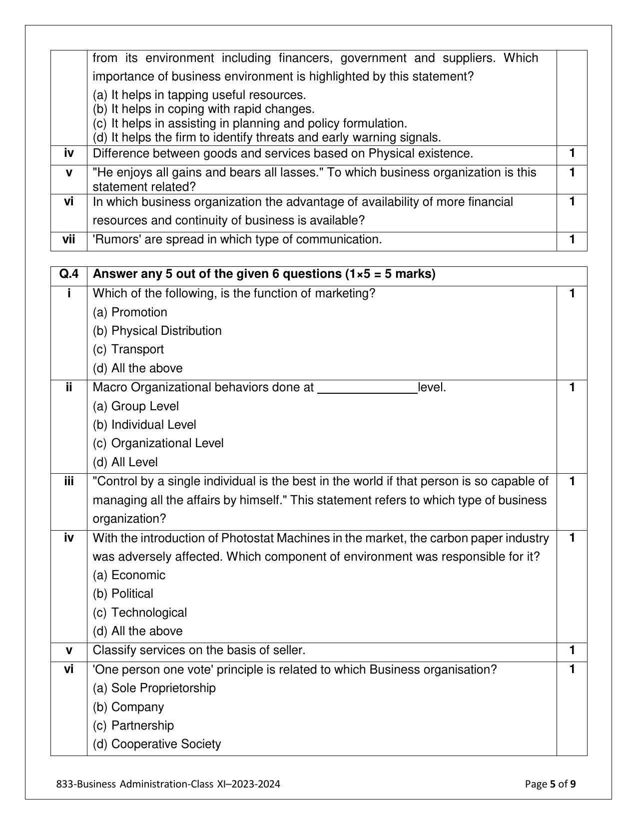 CBSE Class 11: Business Administration 2025 Sample Paper - Page 5