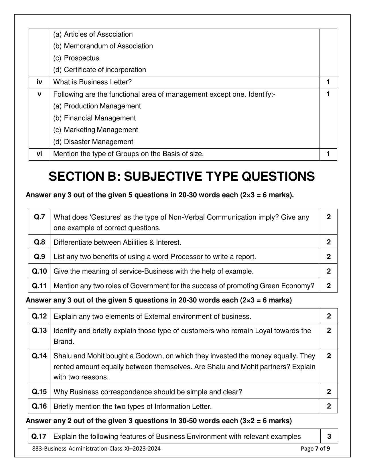 CBSE Class 11: Business Administration 2025 Sample Paper - Page 7