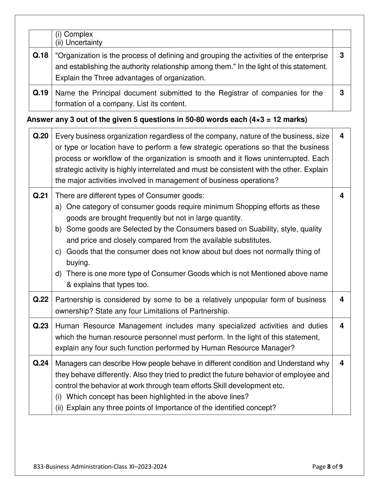 CBSE Class 11: Business Administration 2025 Sample Paper - Page 8