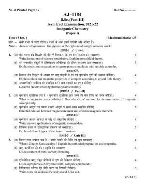 Bilaspur University Question Paper 2021-2022:B. Sc. Part-III (Three) Chemistry Paper 1 