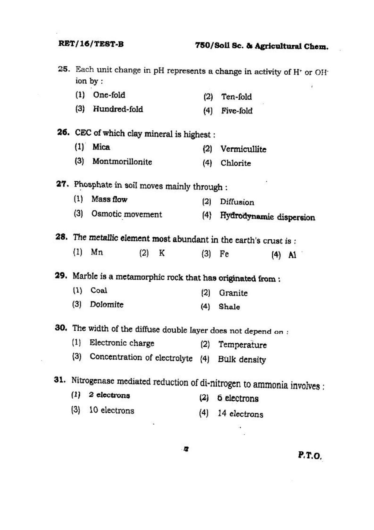 BHU RET (Agriculture) Soil Sc. & Agricultural chem 2016 Question Paper - Page 7