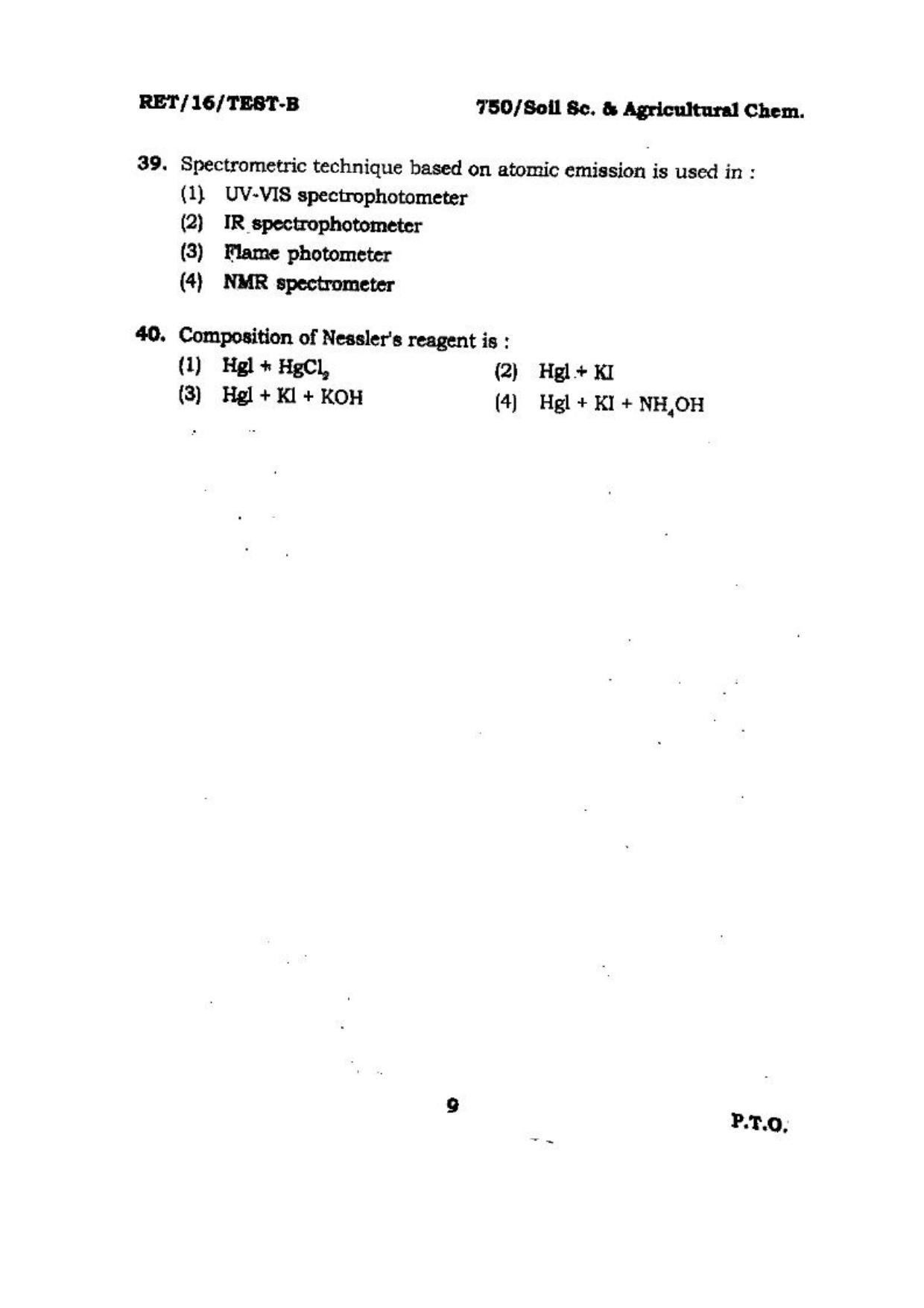 BHU RET (Agriculture) Soil Sc. & Agricultural chem 2016 Question Paper - Page 9