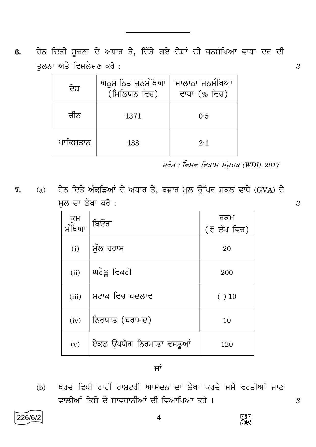 CBSE Class 12 226-6-2 Economics Punjabi 2022 Compartment Question Paper - Page 4