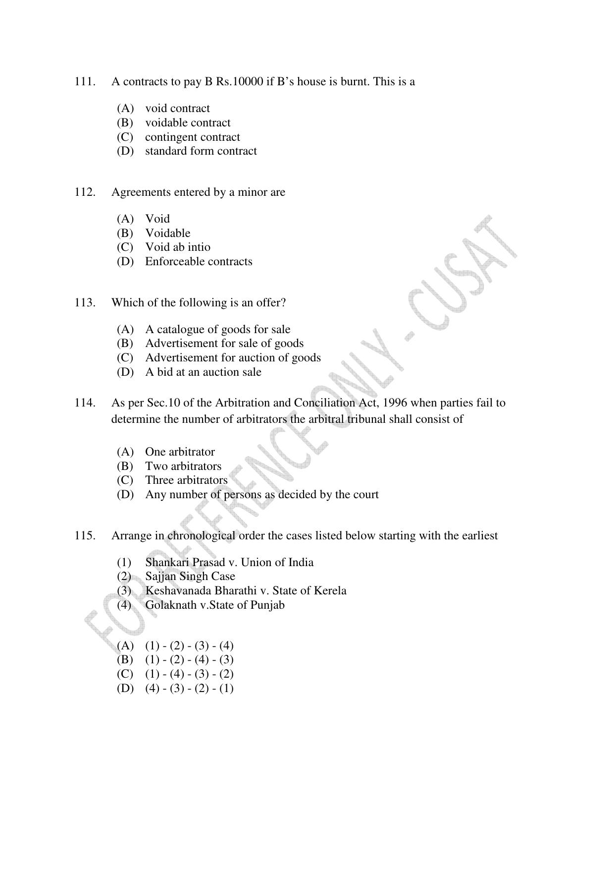 CUSAT CAT 2023 LLM Question Paper - Page 25