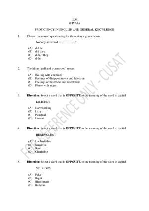 CUSAT CAT 2023 LLM Question Paper