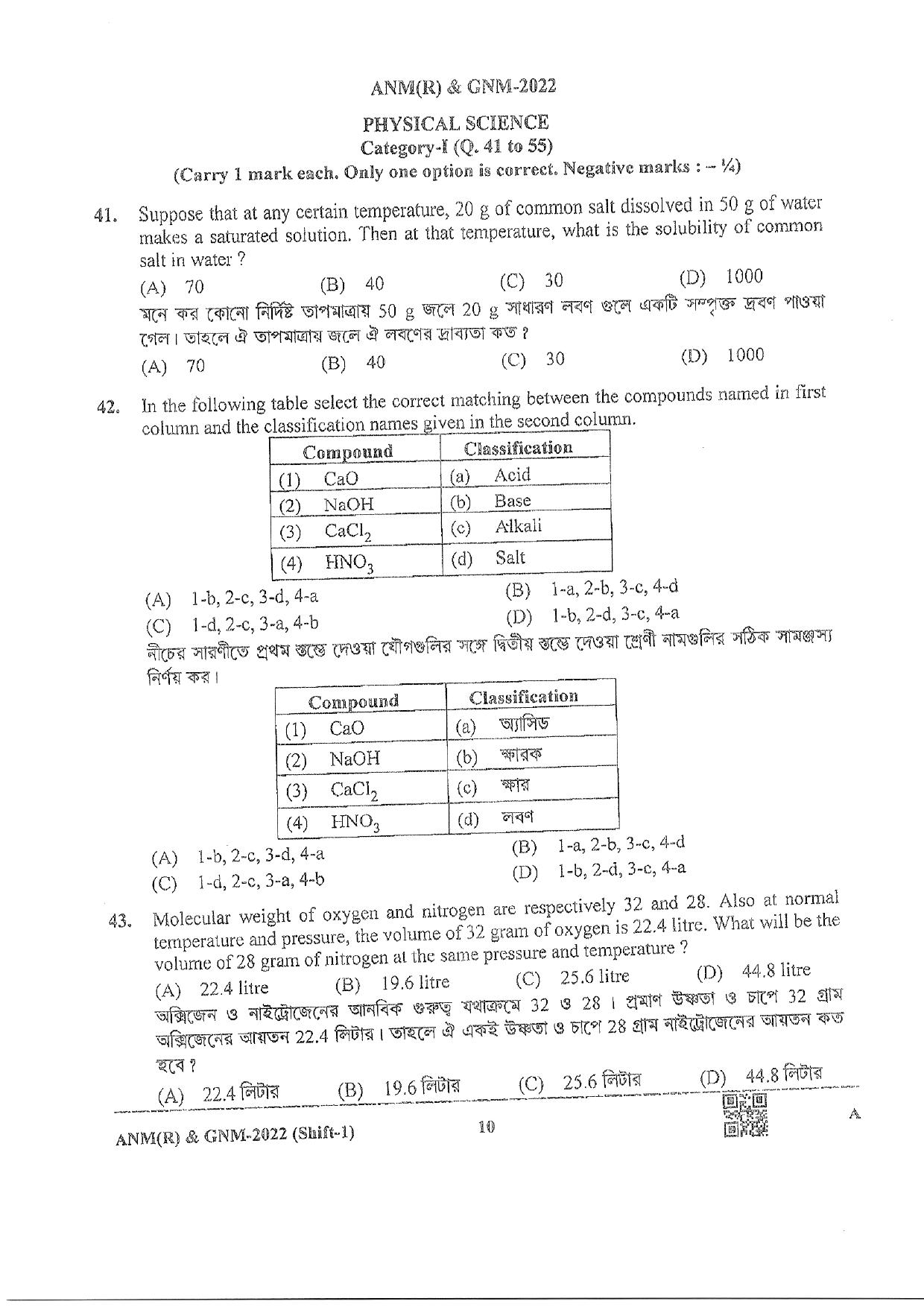 WB ANM GNM 2022 Question Paper - Page 10