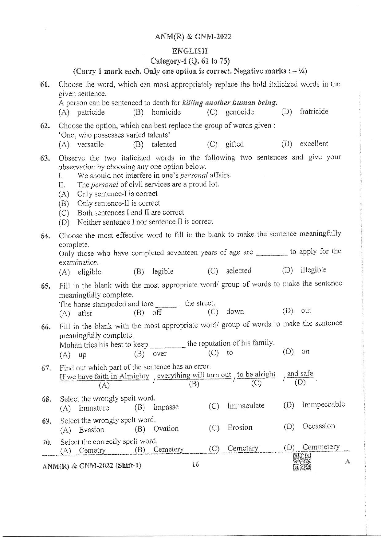 WB ANM GNM 2022 Question Paper - Page 16