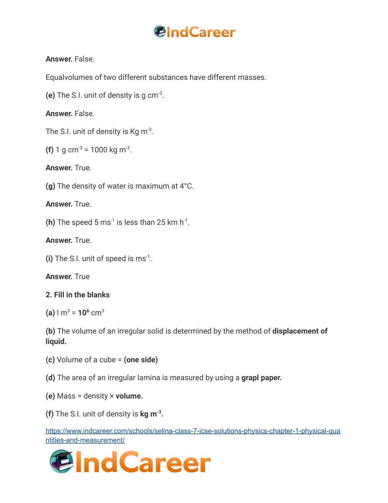 Selina Class 7 ICSE Solutions Physics : Chapter 1- Physical Quantities and Measurement - Page 3