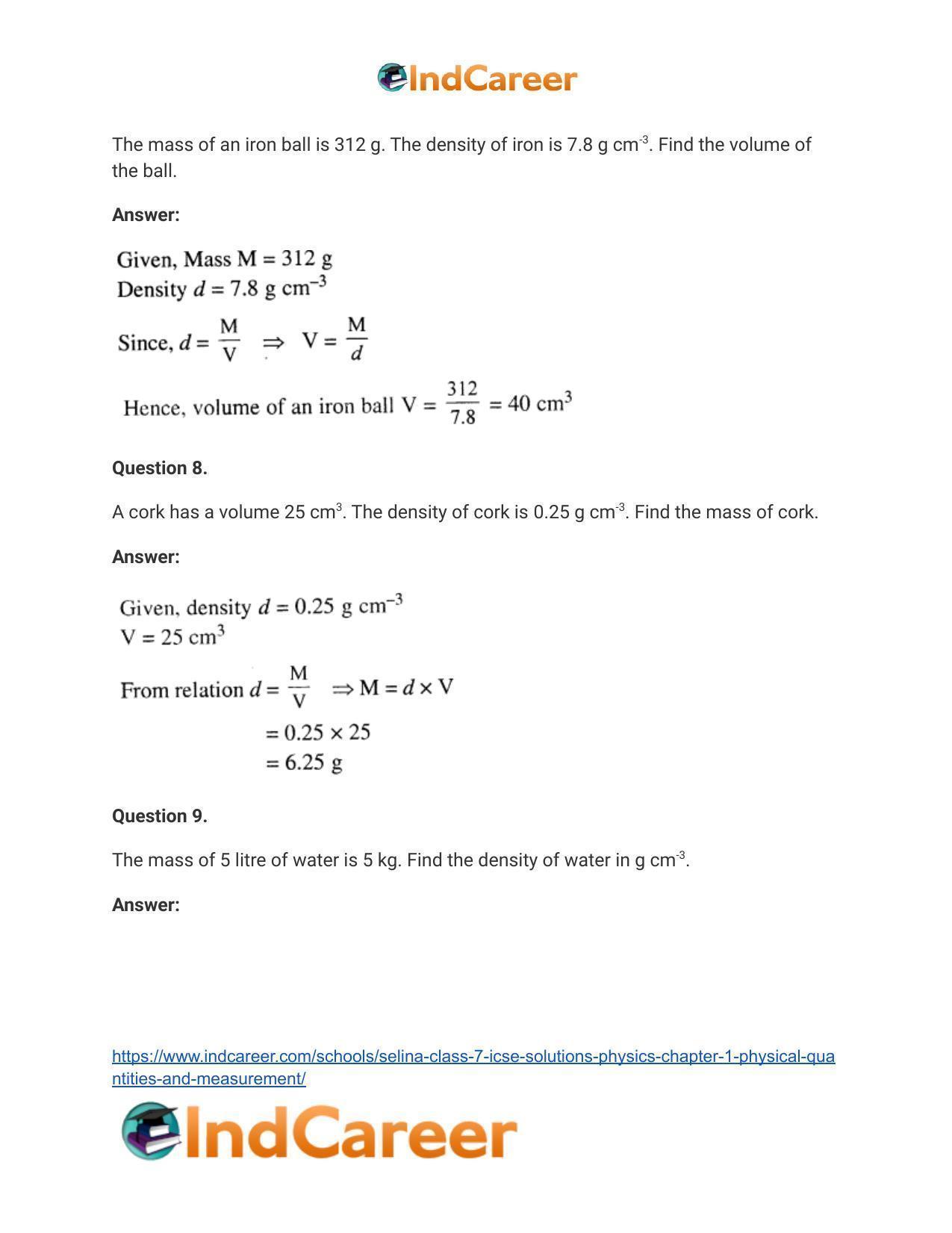 Selina Class 7 ICSE Solutions Physics : Chapter 1- Physical Quantities and Measurement - Page 19