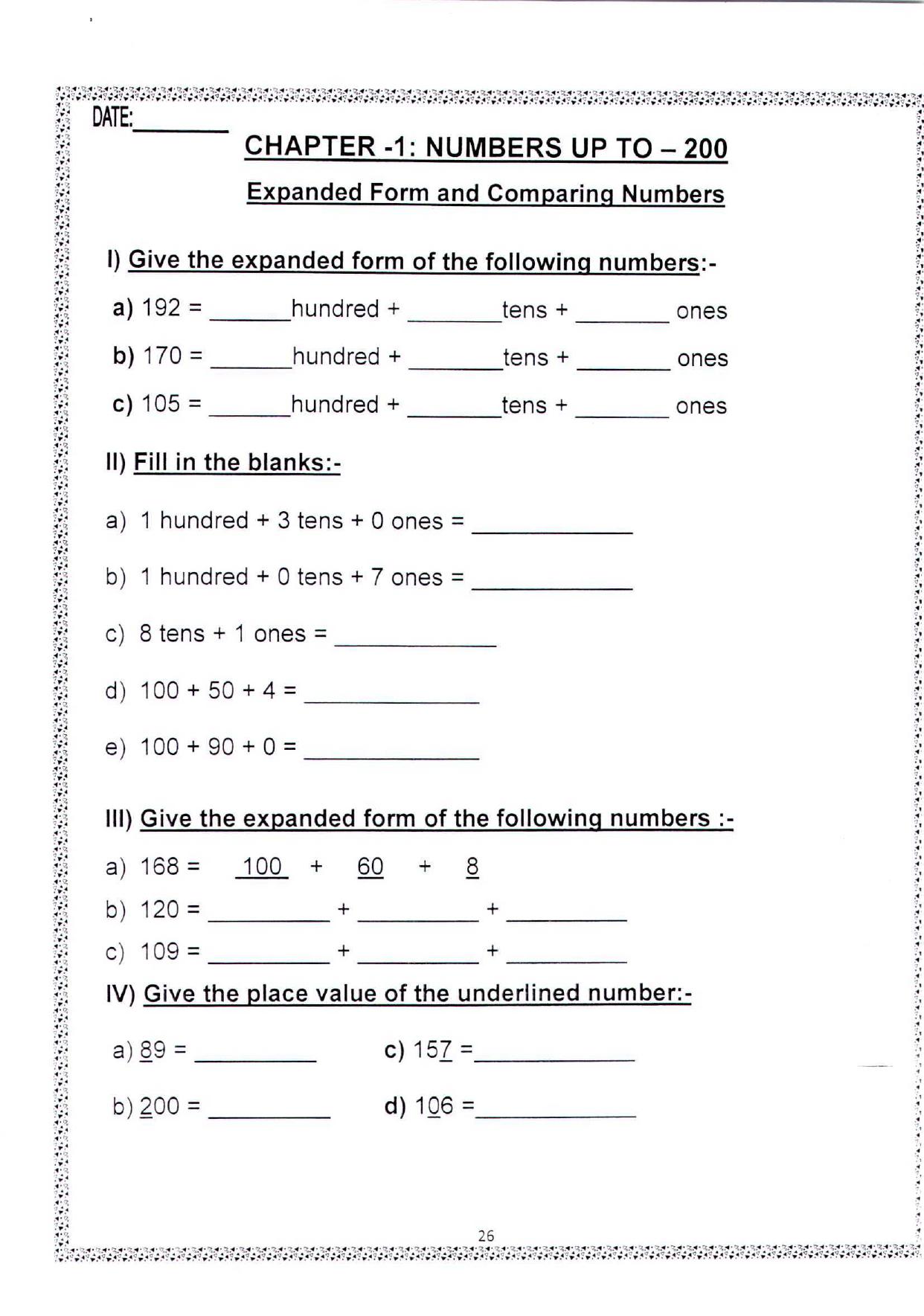 Worksheets for Class 2 Maths Assignment 143 Expanded Forms - Page 1