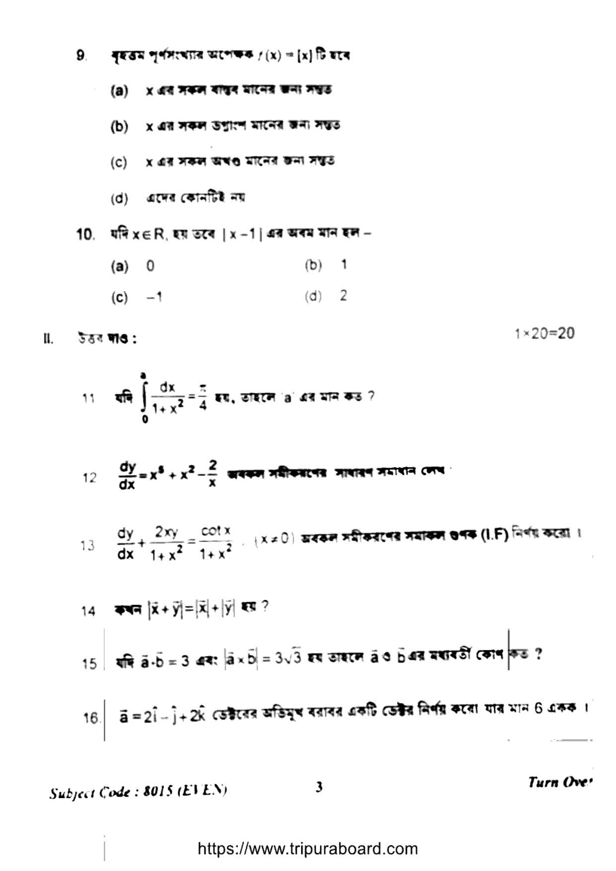TBSE Class 12 Mathematics Question Paper 2023 - Page 3