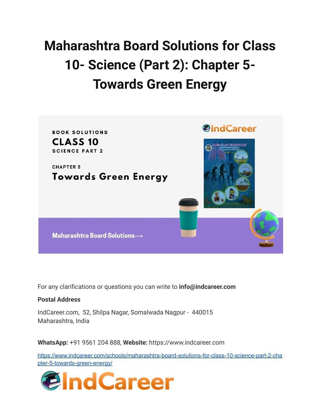 Maharashtra Board Solutions for Class 10- Science (Part 2): Chapter 5- Towards Green Energy - Page 1