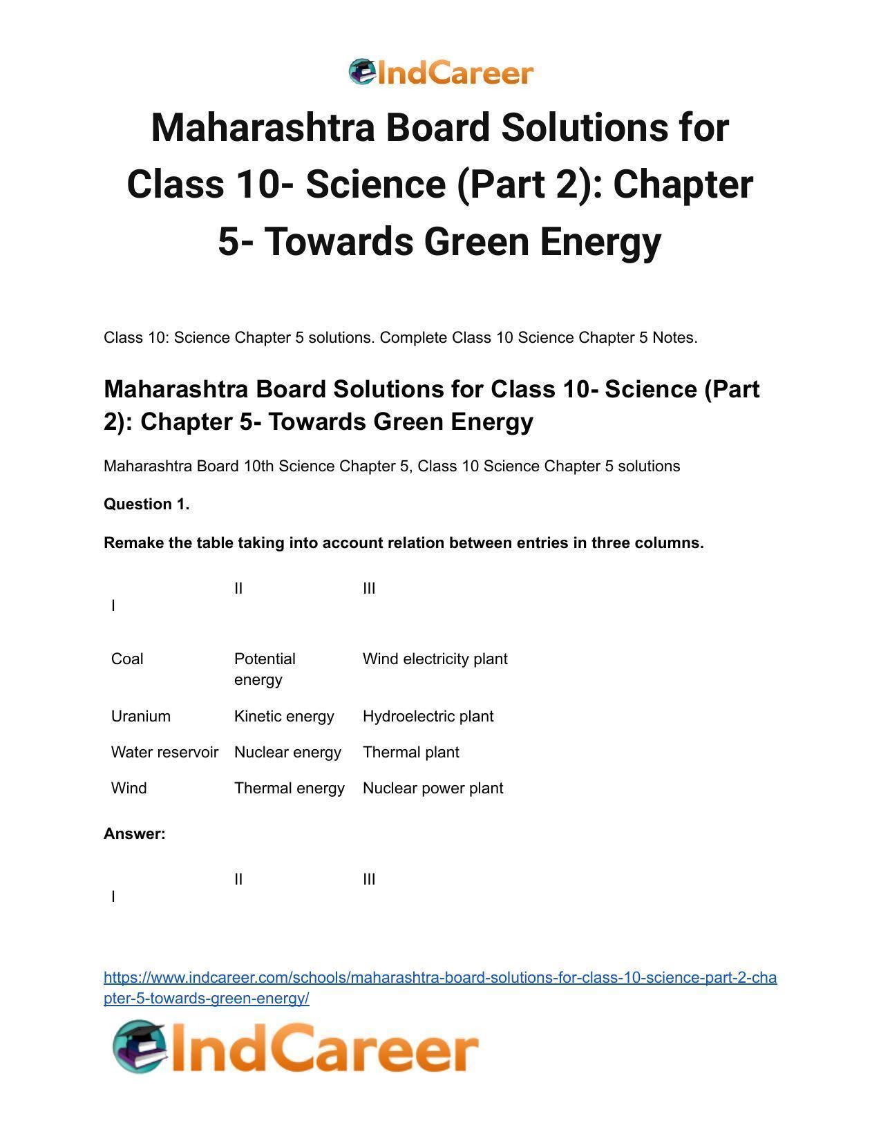 Maharashtra Board Solutions for Class 10- Science (Part 2): Chapter 5- Towards Green Energy - Page 2