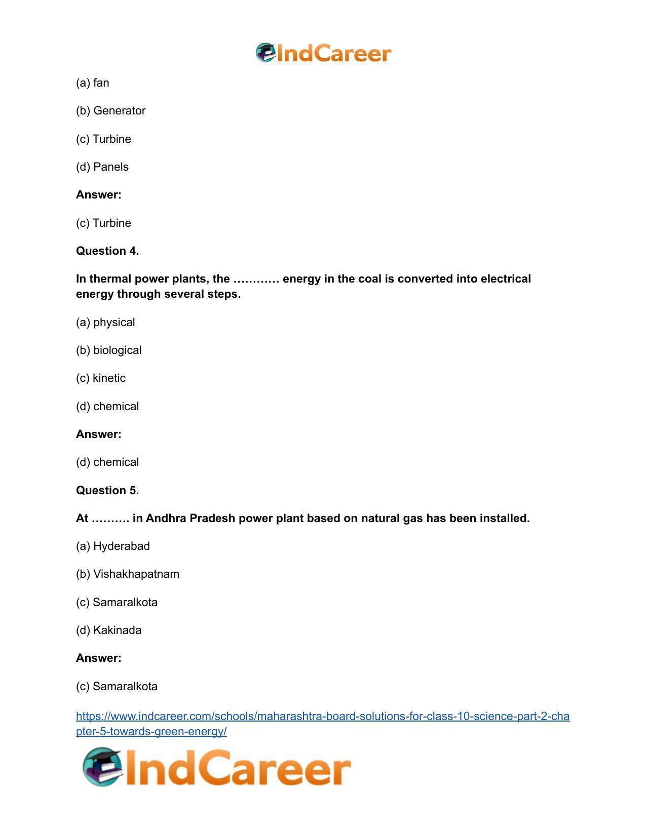 Maharashtra Board Solutions for Class 10- Science (Part 2): Chapter 5- Towards Green Energy - Page 19