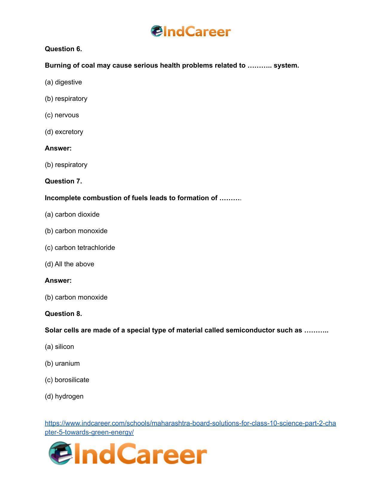 Maharashtra Board Solutions for Class 10- Science (Part 2): Chapter 5- Towards Green Energy - Page 20