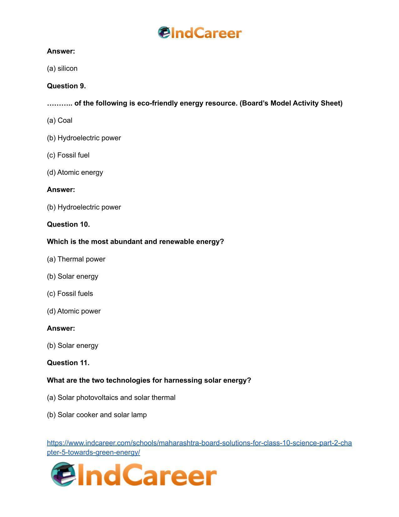 Maharashtra Board Solutions for Class 10- Science (Part 2): Chapter 5- Towards Green Energy - Page 21