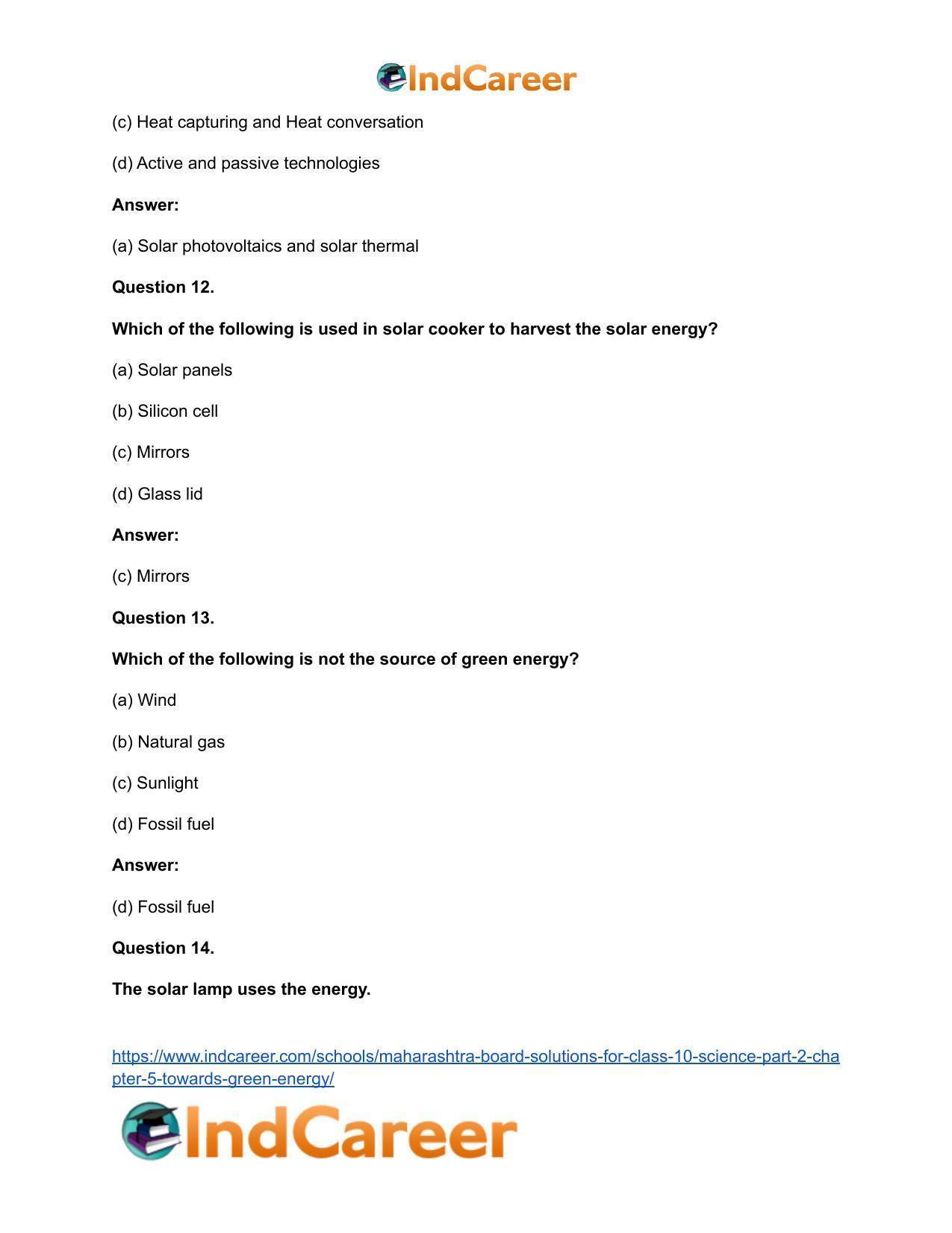Maharashtra Board Solutions for Class 10- Science (Part 2): Chapter 5- Towards Green Energy - Page 22