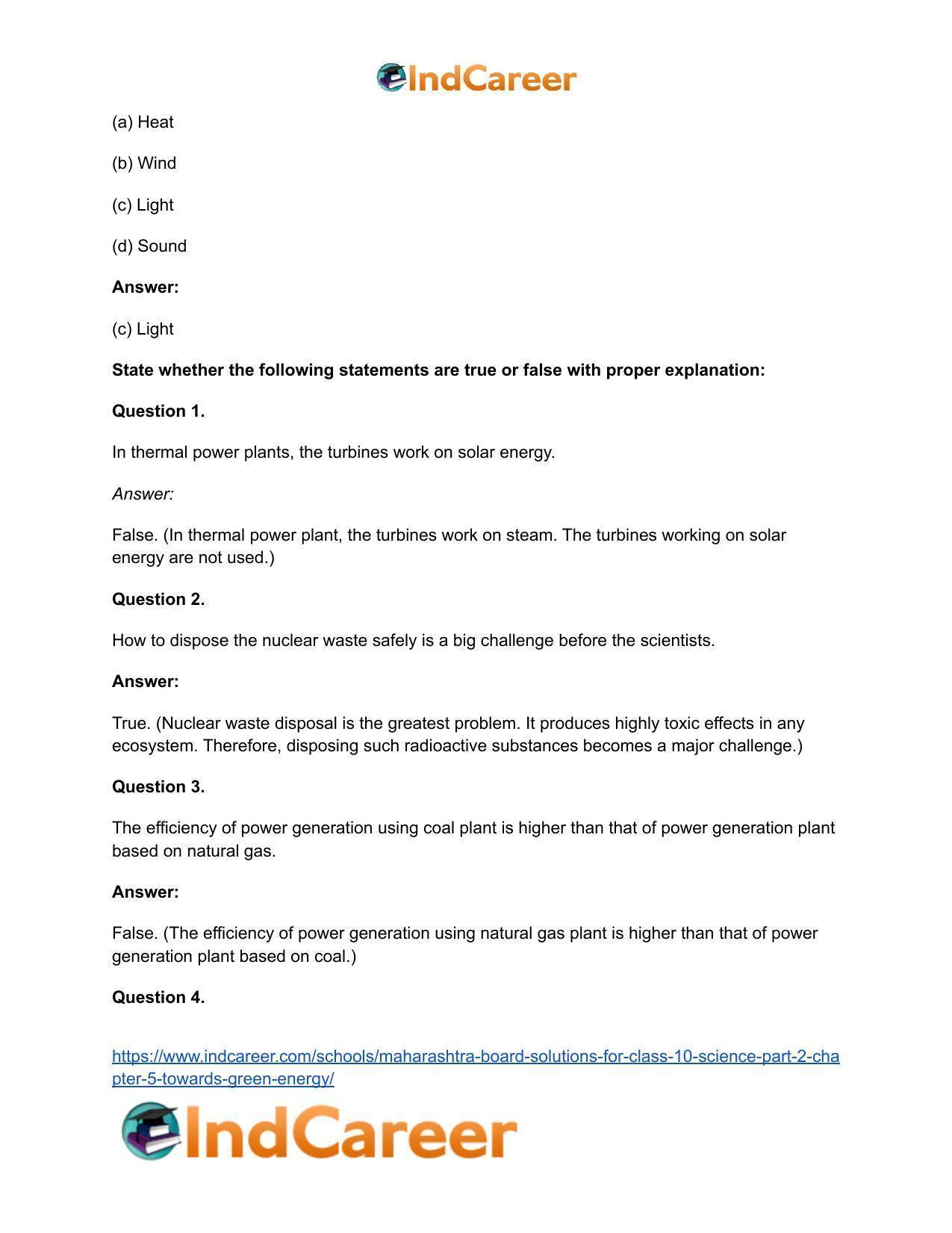 Maharashtra Board Solutions for Class 10- Science (Part 2): Chapter 5- Towards Green Energy - Page 23