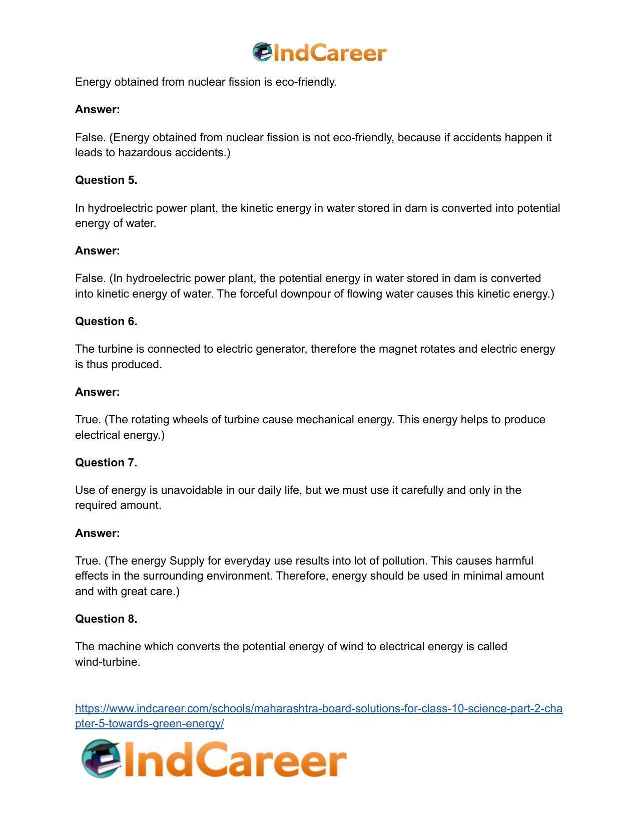 Maharashtra Board Solutions for Class 10- Science (Part 2): Chapter 5- Towards Green Energy - Page 24