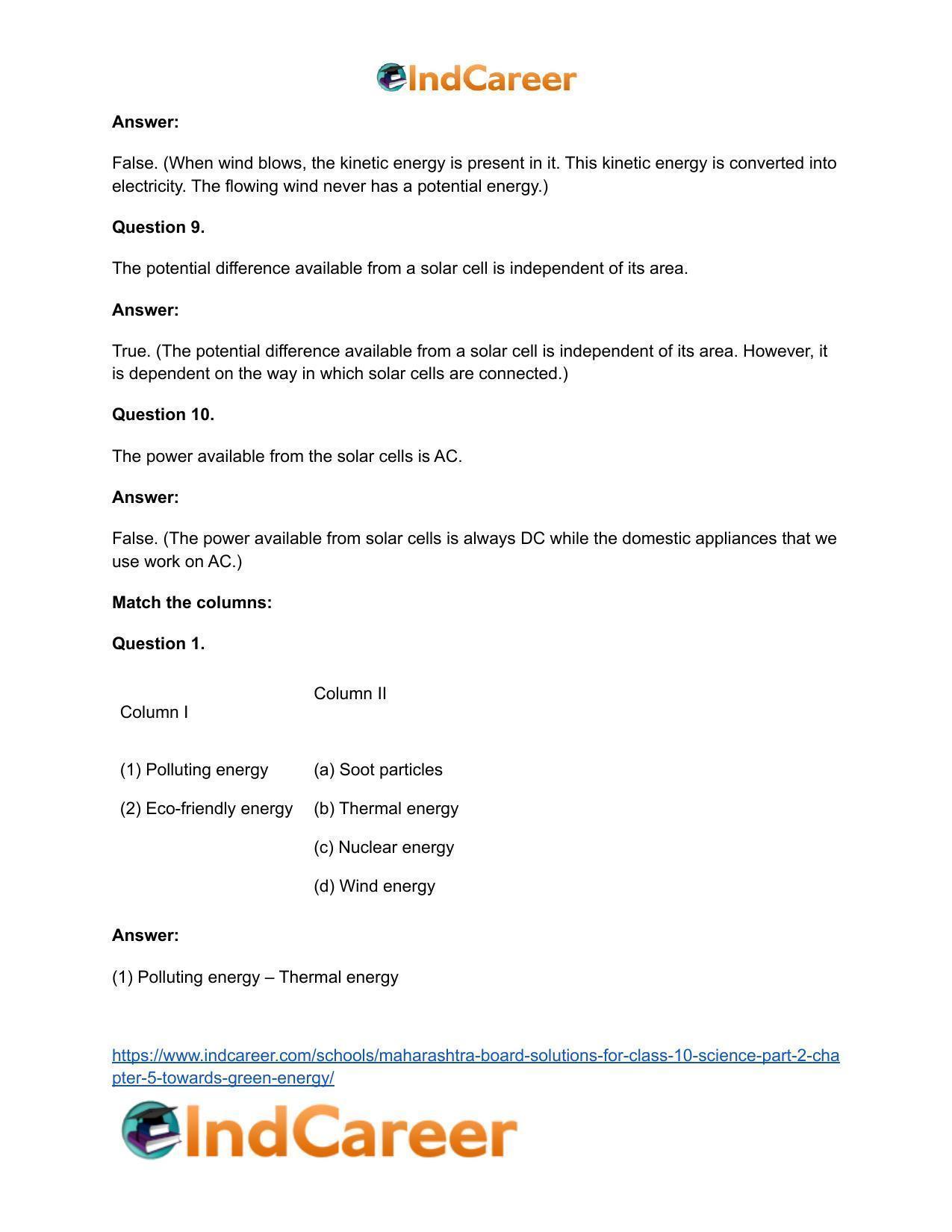 Maharashtra Board Solutions for Class 10- Science (Part 2): Chapter 5- Towards Green Energy - Page 25