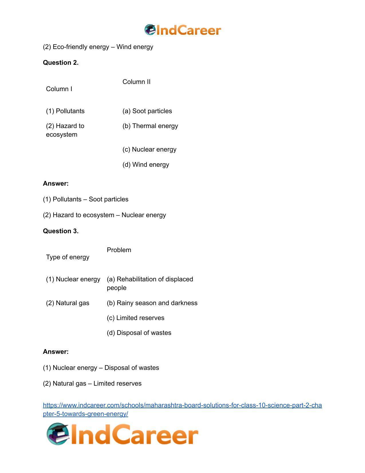 Maharashtra Board Solutions for Class 10- Science (Part 2): Chapter 5- Towards Green Energy - Page 26
