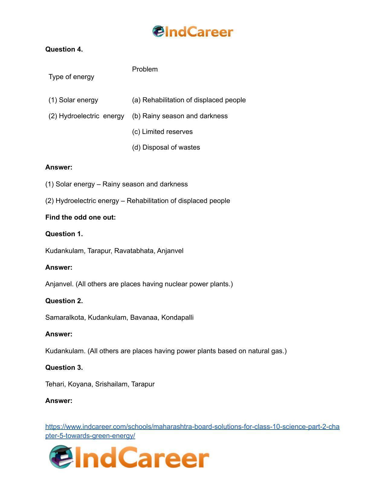 Maharashtra Board Solutions for Class 10- Science (Part 2): Chapter 5- Towards Green Energy - Page 27