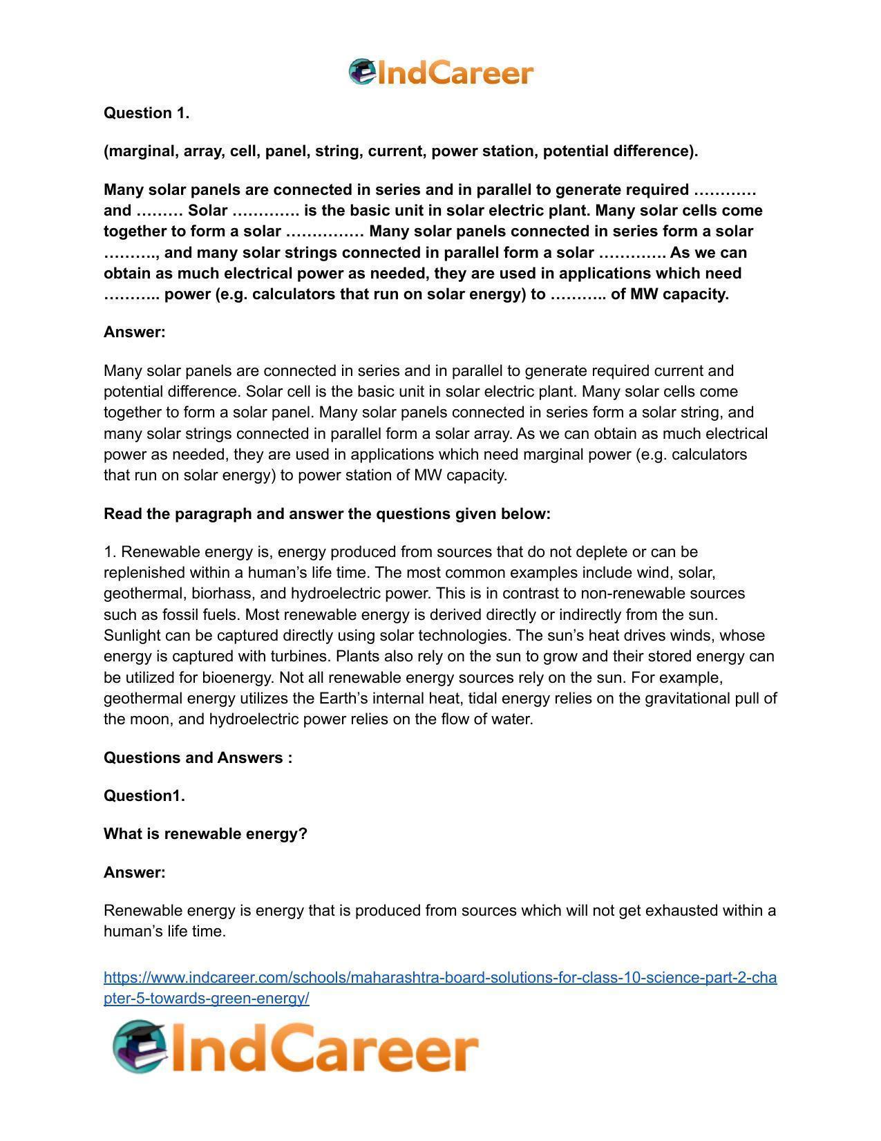 Maharashtra Board Solutions for Class 10- Science (Part 2): Chapter 5- Towards Green Energy - Page 31