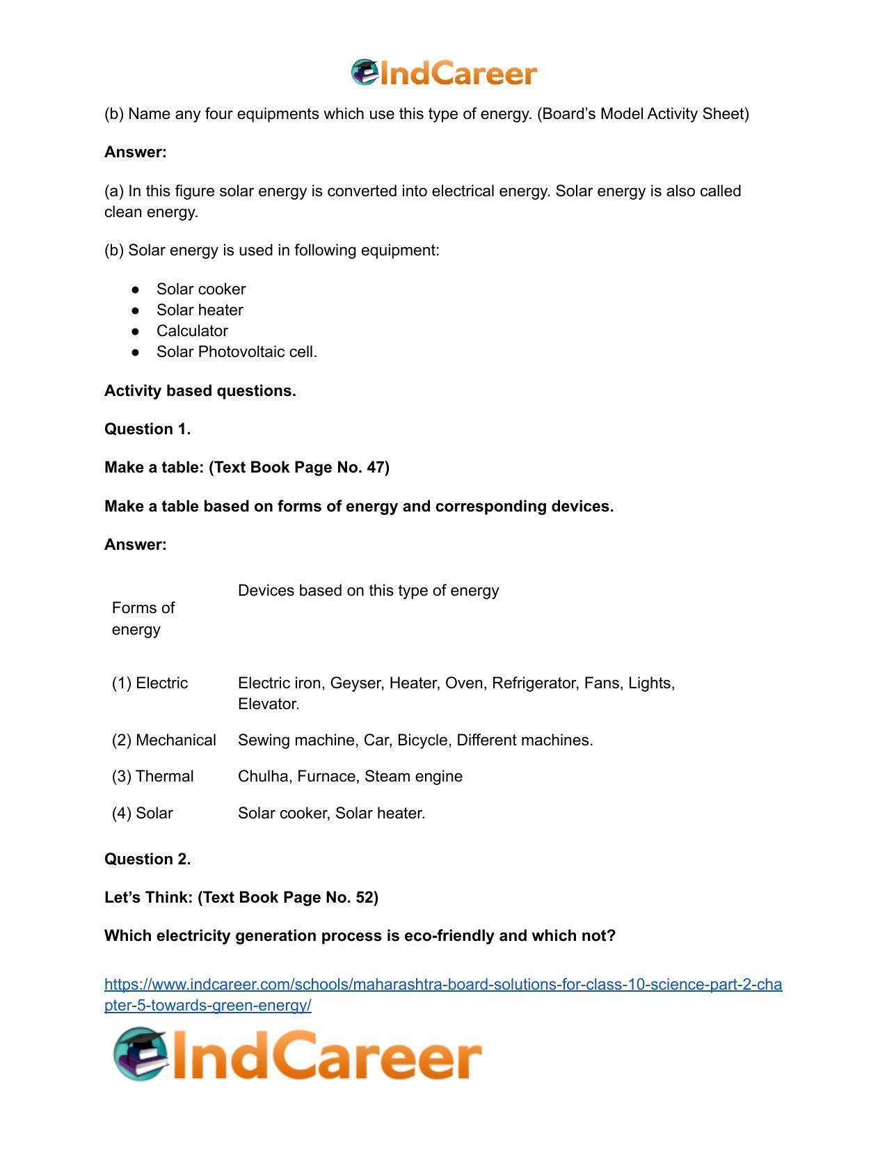 Maharashtra Board Solutions for Class 10- Science (Part 2): Chapter 5- Towards Green Energy - Page 46