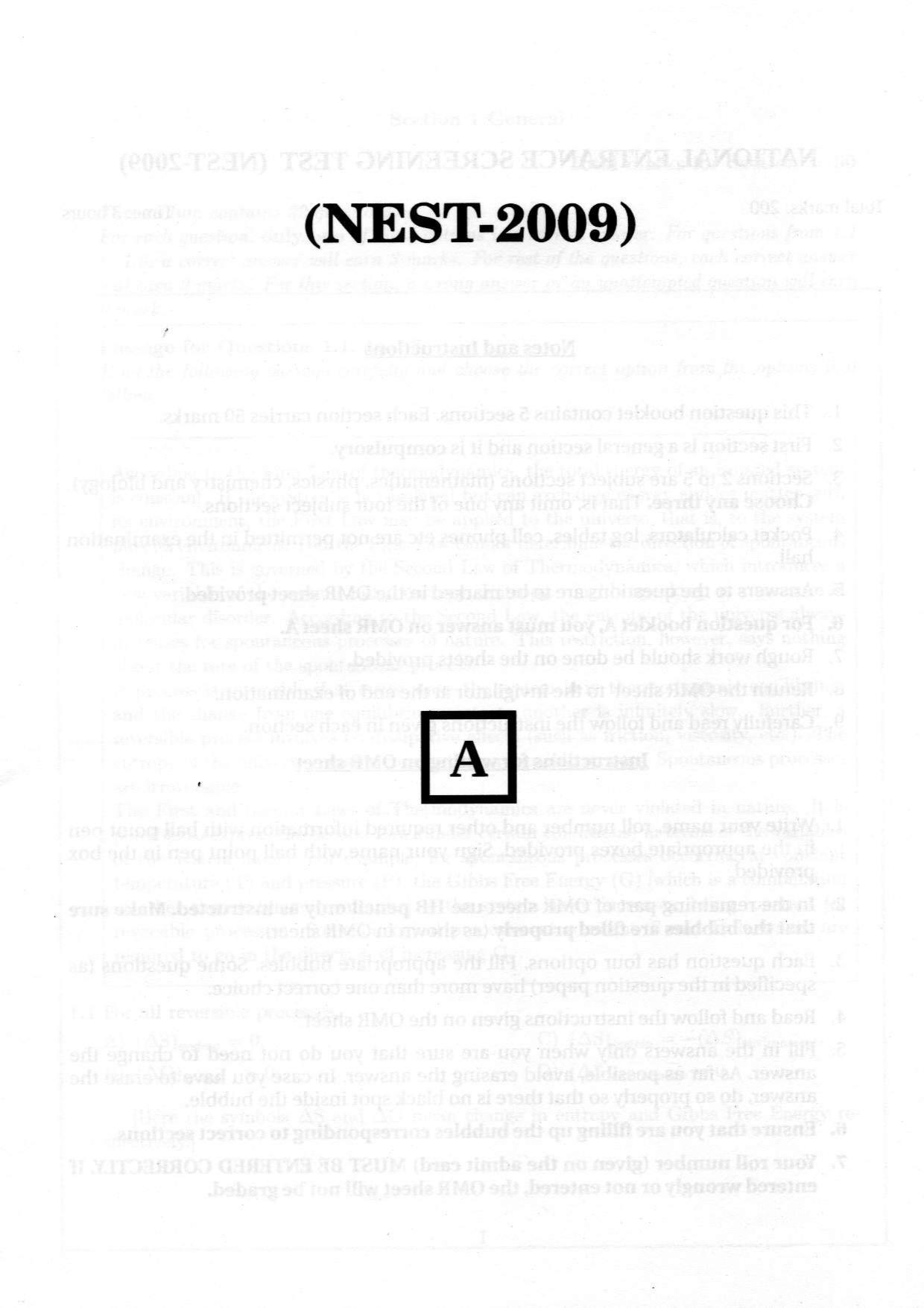 NEST 2009 Question Paper. - Page 1
