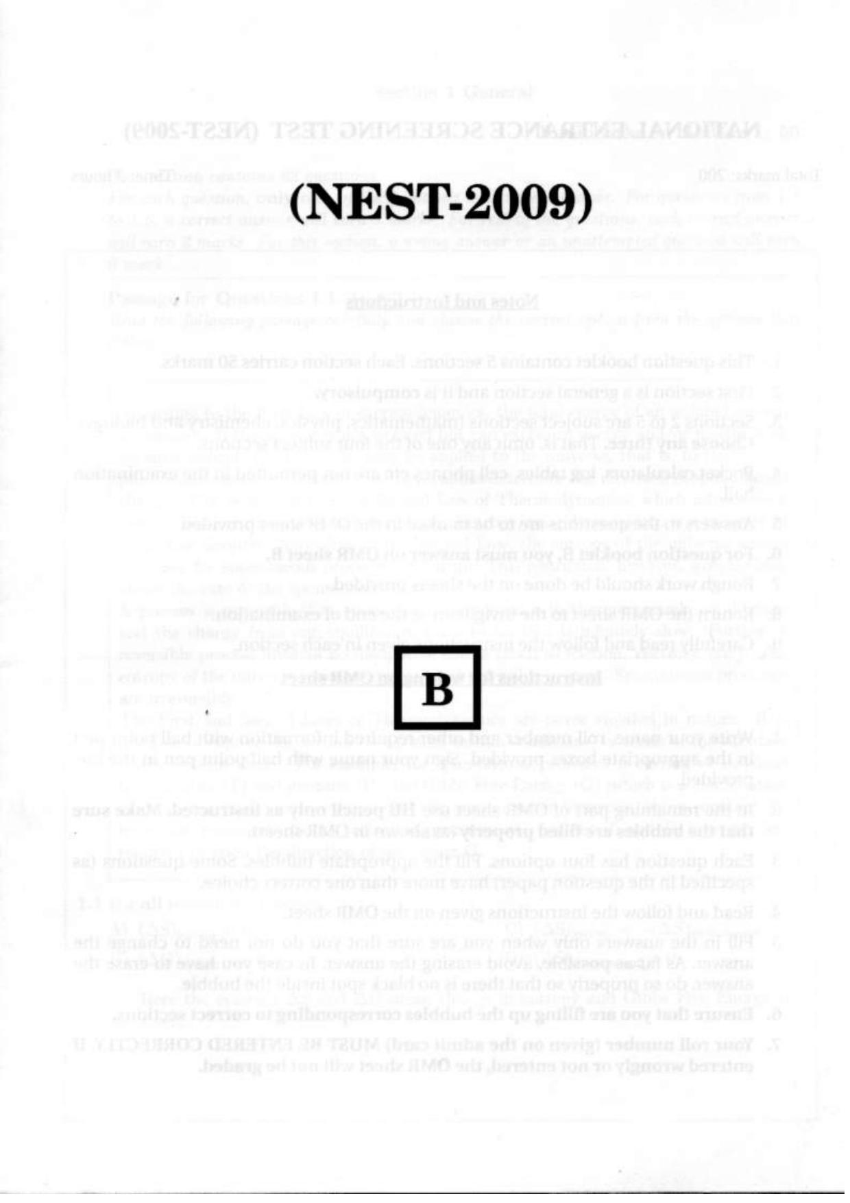 NEST 2009 Question Paper. - Page 25