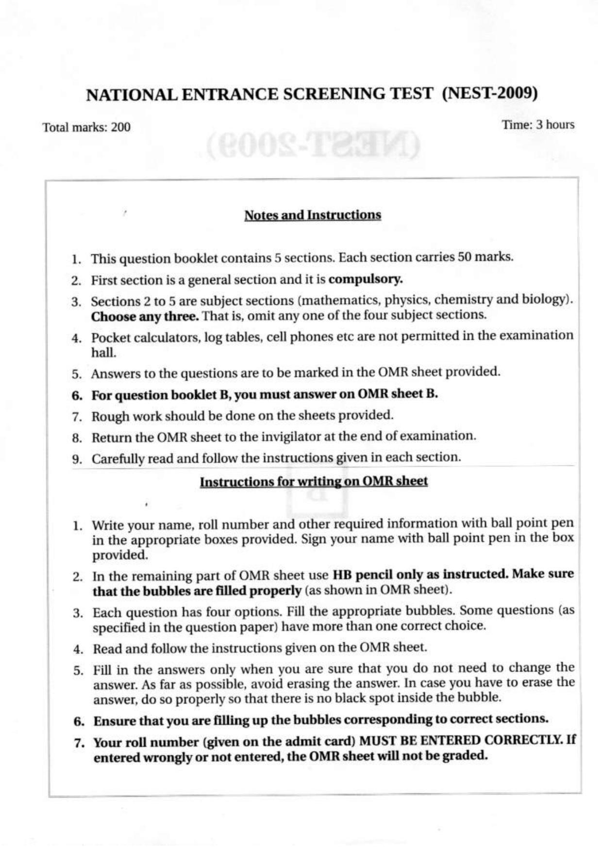 NEST 2009 Question Paper. - Page 26