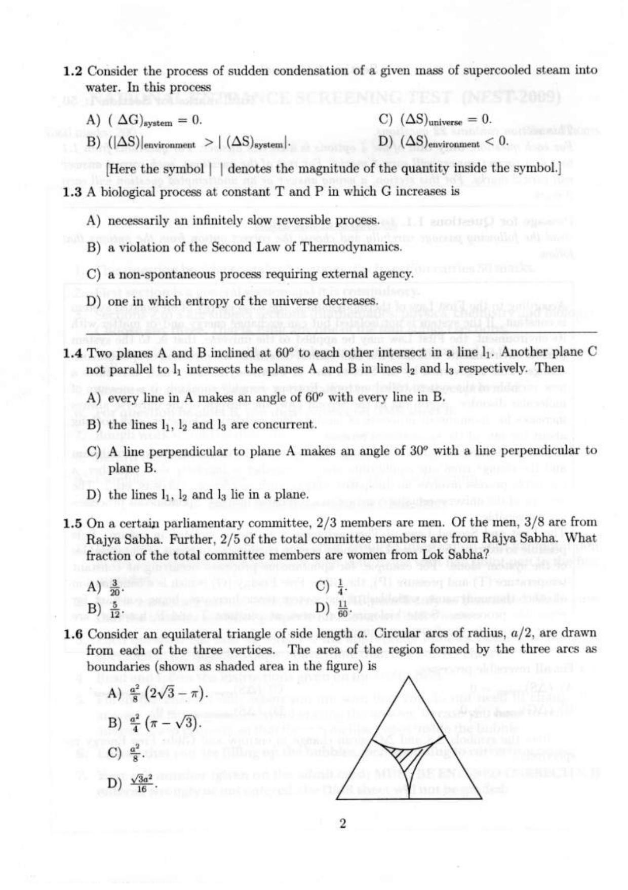 NEST 2009 Question Paper. - Page 28