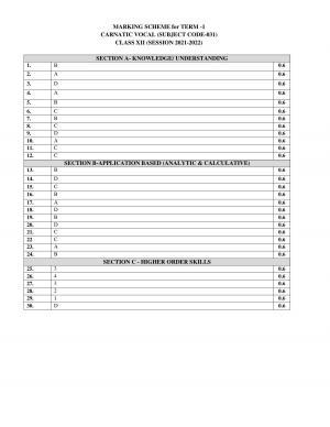 CBSE Class 12 Carnatic Vocal Marking Scheme and Solutions 2021-22