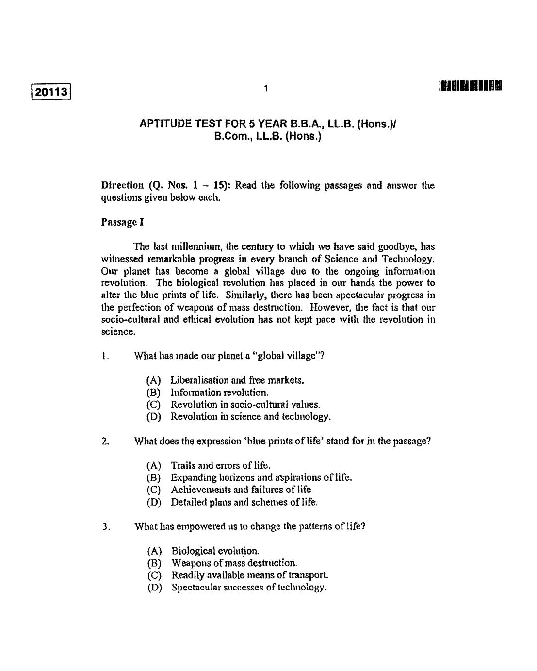 CUSAT CAT 2013 BBA & LLB(Hons) Question Paper - Page 2