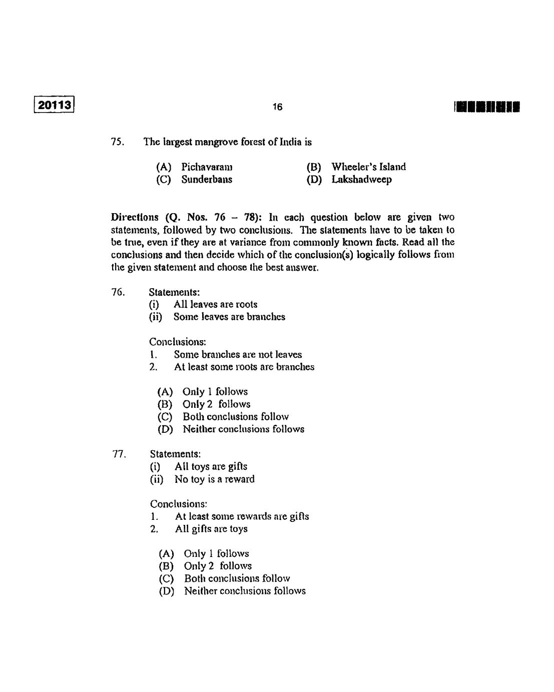 CUSAT CAT 2013 BBA & LLB(Hons) Question Paper - Page 17