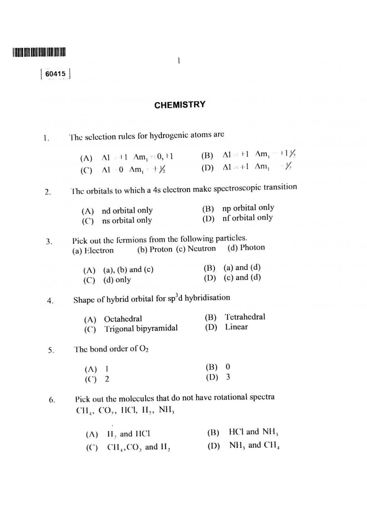 CUSAT CAT 2015 Chemistry Question Paper - Page 2