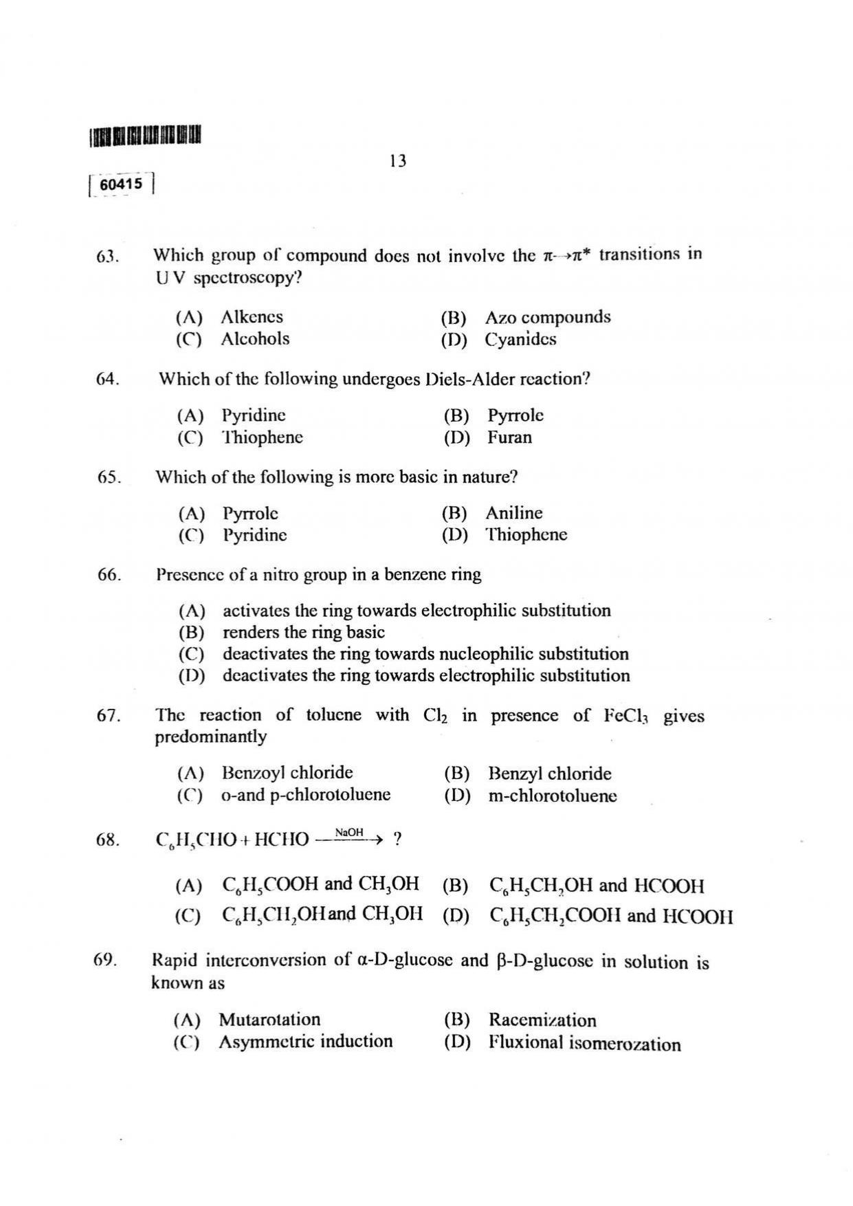 CUSAT CAT 2015 Chemistry Question Paper - Page 14