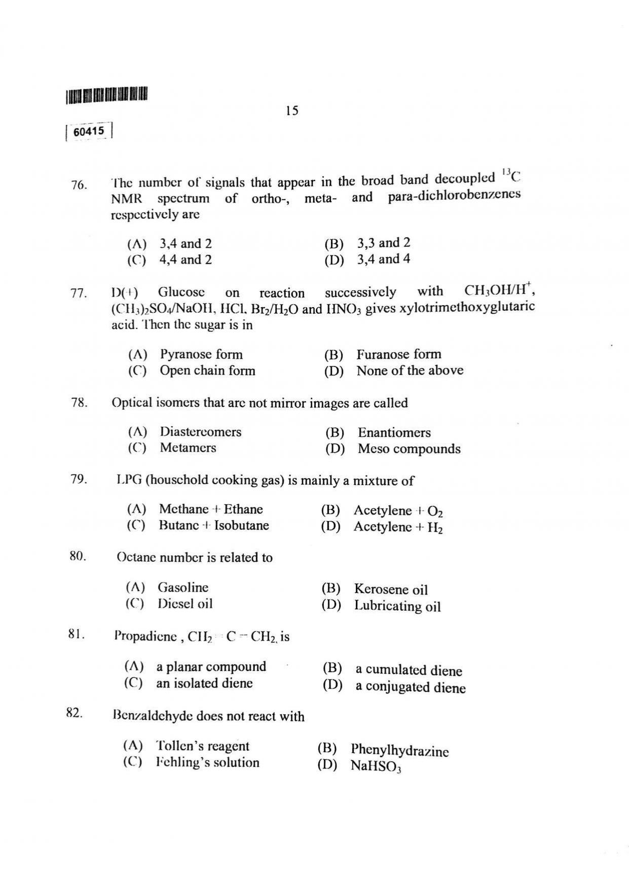 CUSAT CAT 2015 Chemistry Question Paper - Page 16