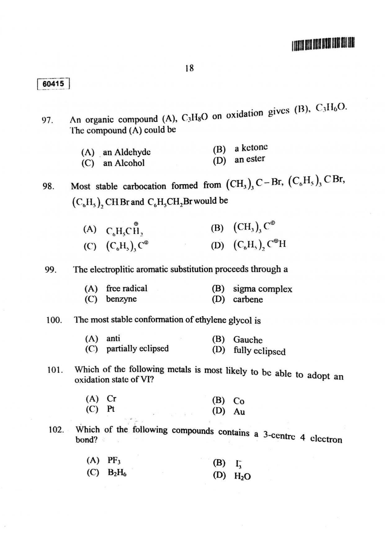 CUSAT CAT 2015 Chemistry Question Paper - Page 19