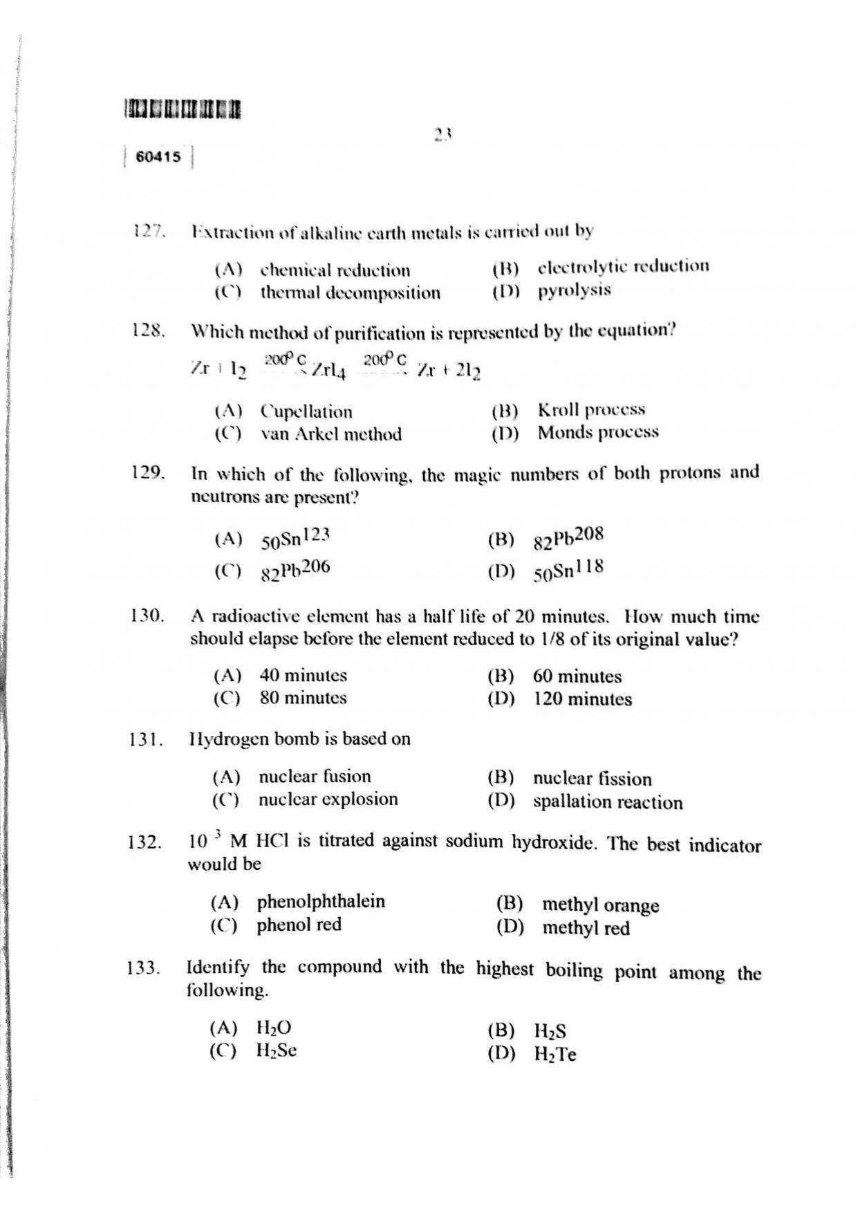 CUSAT CAT 2015 Chemistry Question Paper - Page 24