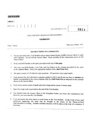 CUSAT CAT 2015 Chemistry Question Paper
