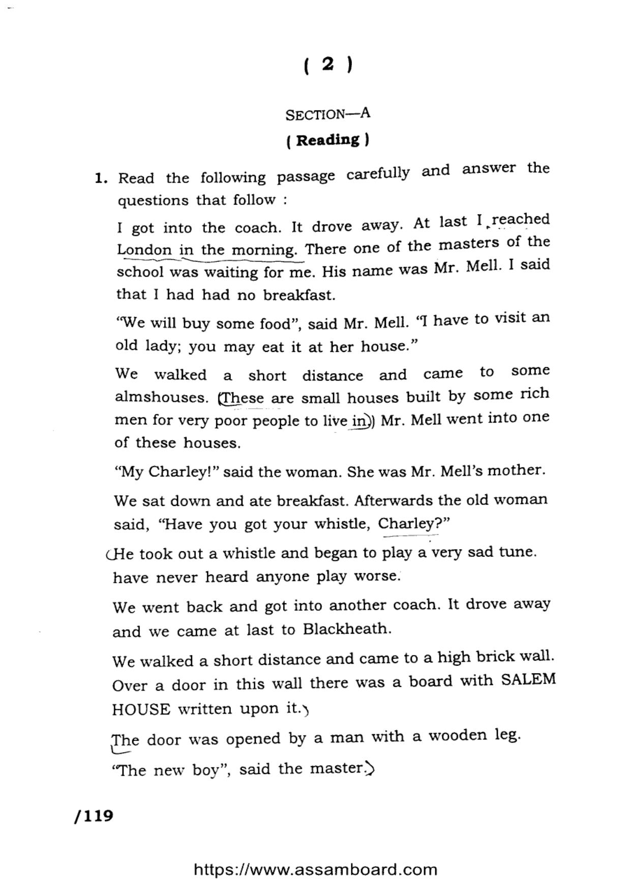 AHSEC Class 11 English 2023 Question Paper - Page 2
