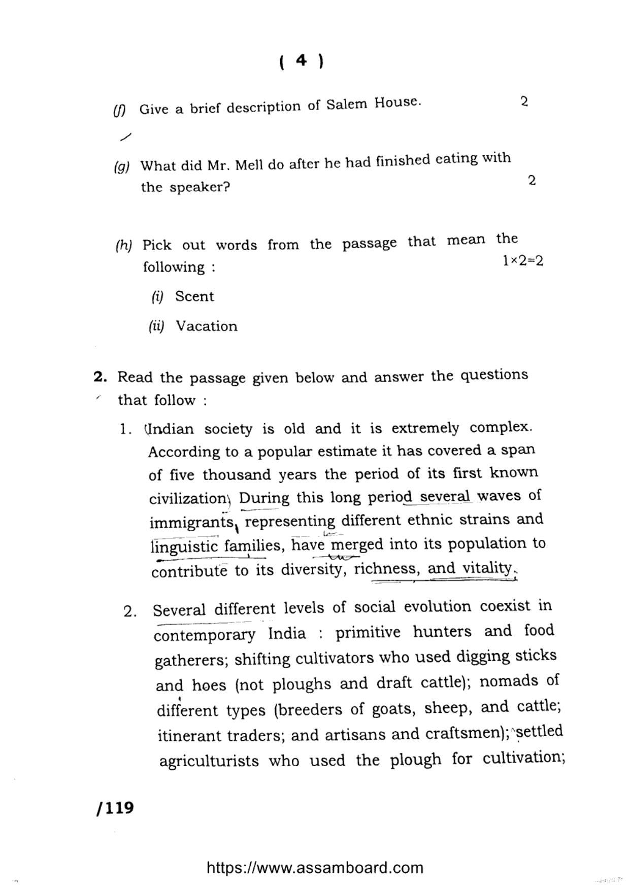 AHSEC Class 11 English 2023 Question Paper - Page 4