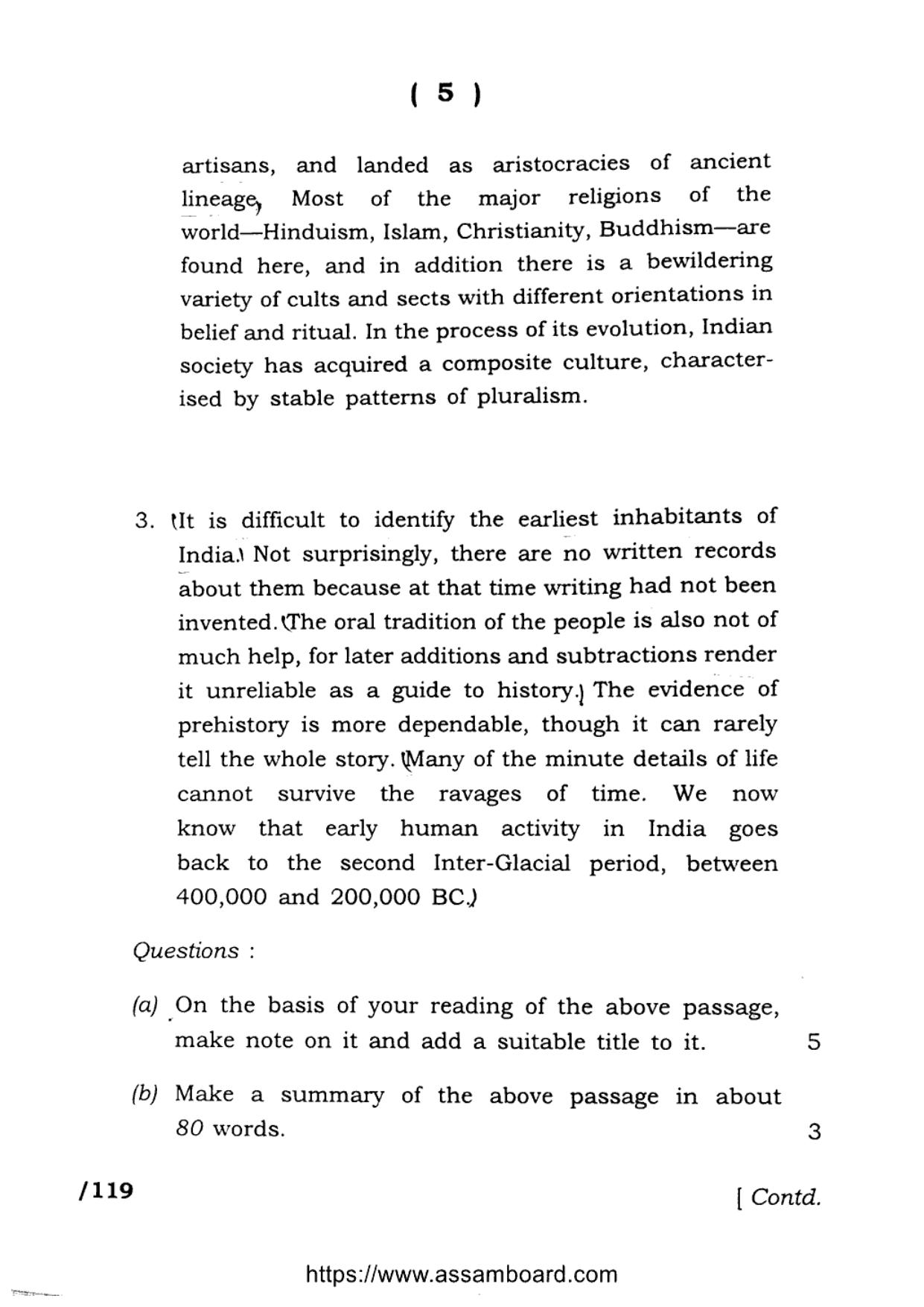 AHSEC Class 11 English 2023 Question Paper - Page 5