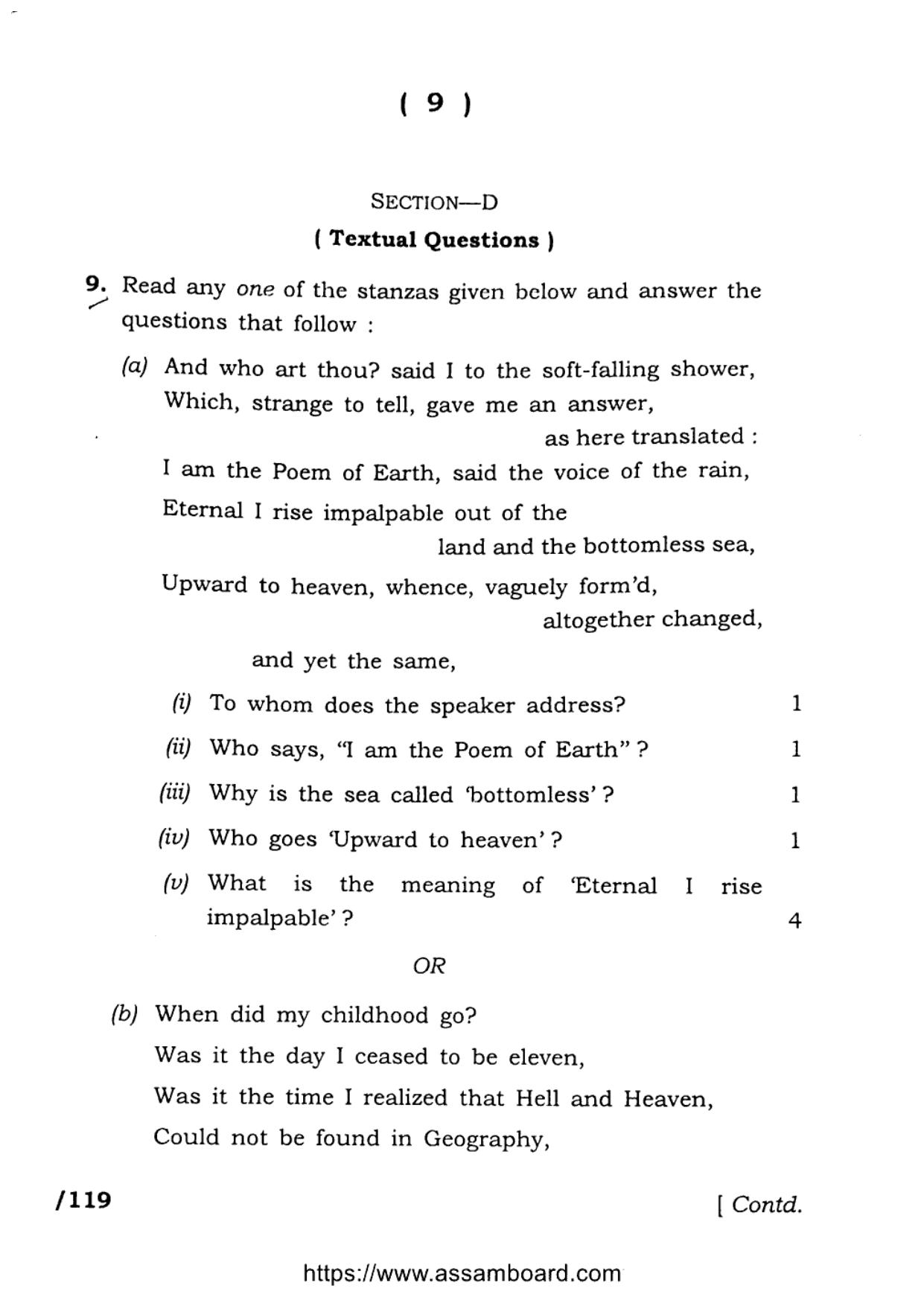 AHSEC Class 11 English 2023 Question Paper - Page 9